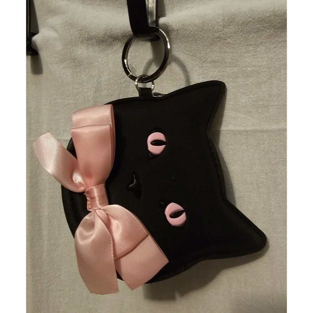 Bath & Body Works Black Cat Pink Bow Coin Purse with Keyring NWT 2025